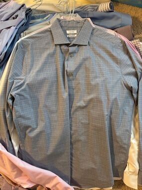 Calvin Klein Men's Blue Windowpane Dress Shirt XXL (all 3)